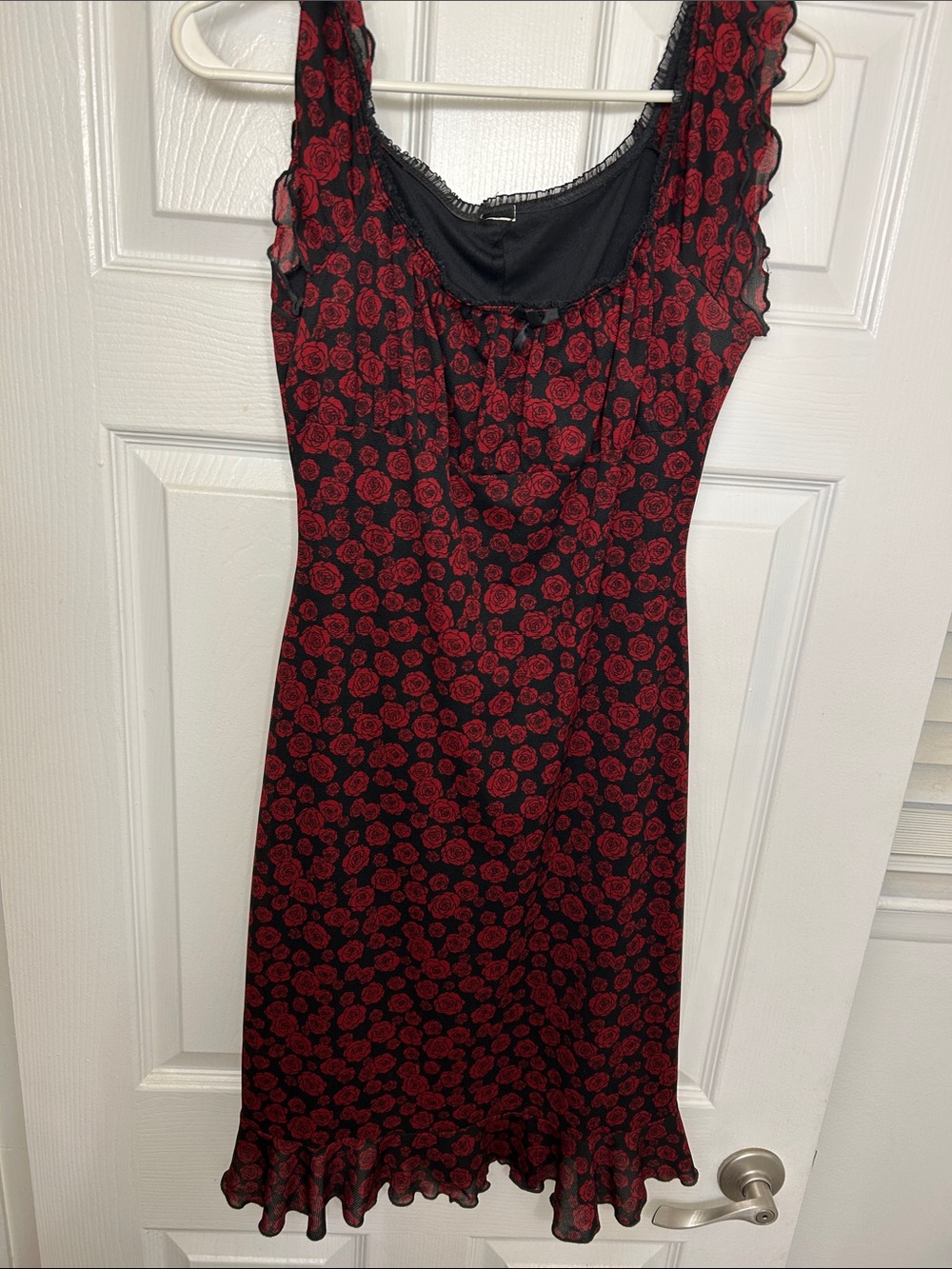 Sleeveless Black Midi Dress with Red Rose Print